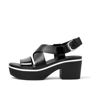Women's Fitflop Pilar Patent Mix Back-Strap Platform Sandals Black | 293-NVBIRG